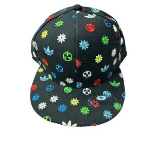 Adidas Mens Black ALL OVER PRINT LOGO Fitted Hat Size 7 1/2